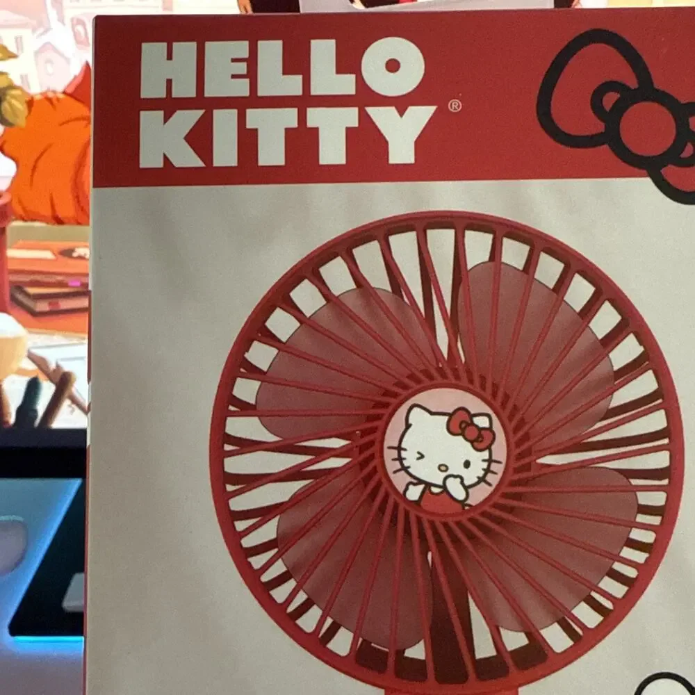 Hello Kitty Portable Fan Stand Makeup Multi Speed Rechargeable Cable 2025 Sanrio
